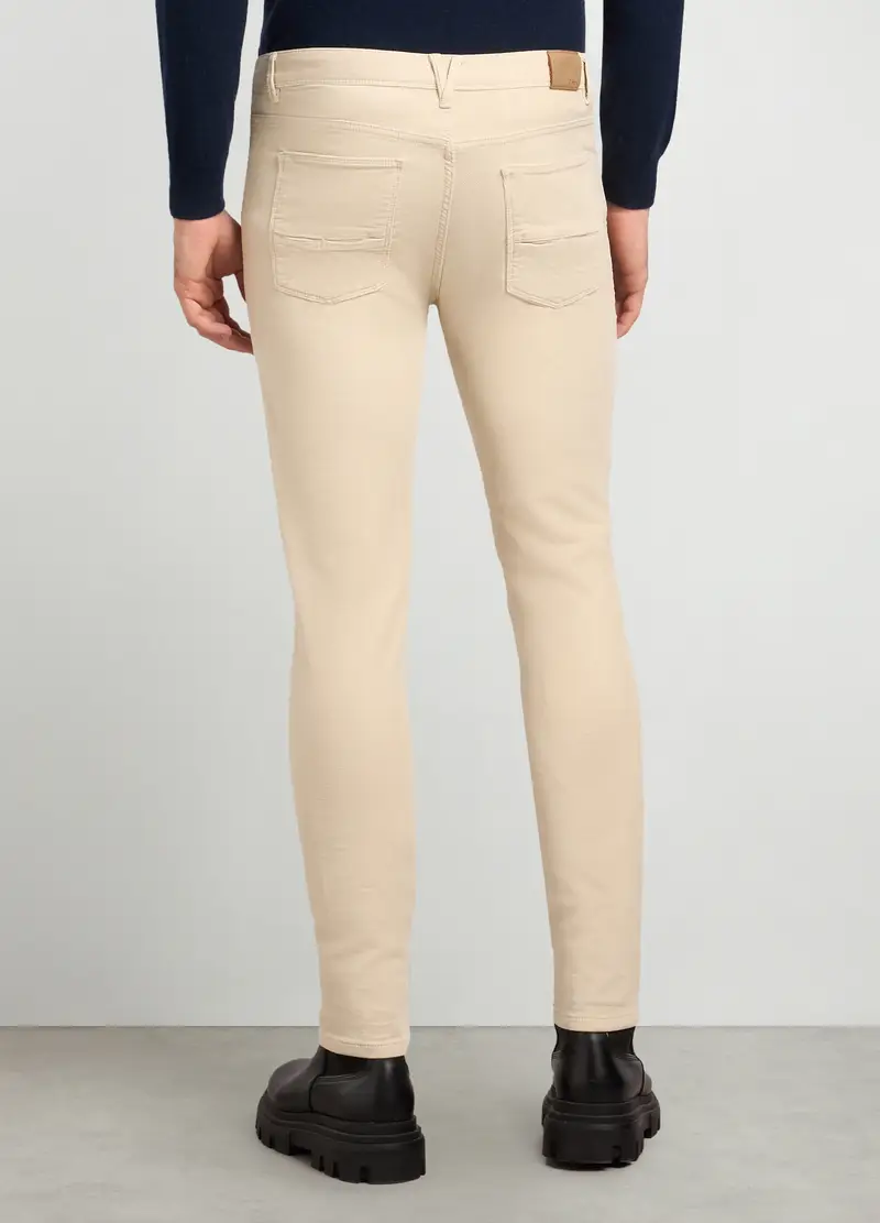 Pantaloni 5 Tasche Slim Fit In Velluto Di Cotone Stretch Uomo, Bianco avorio miniatura 2