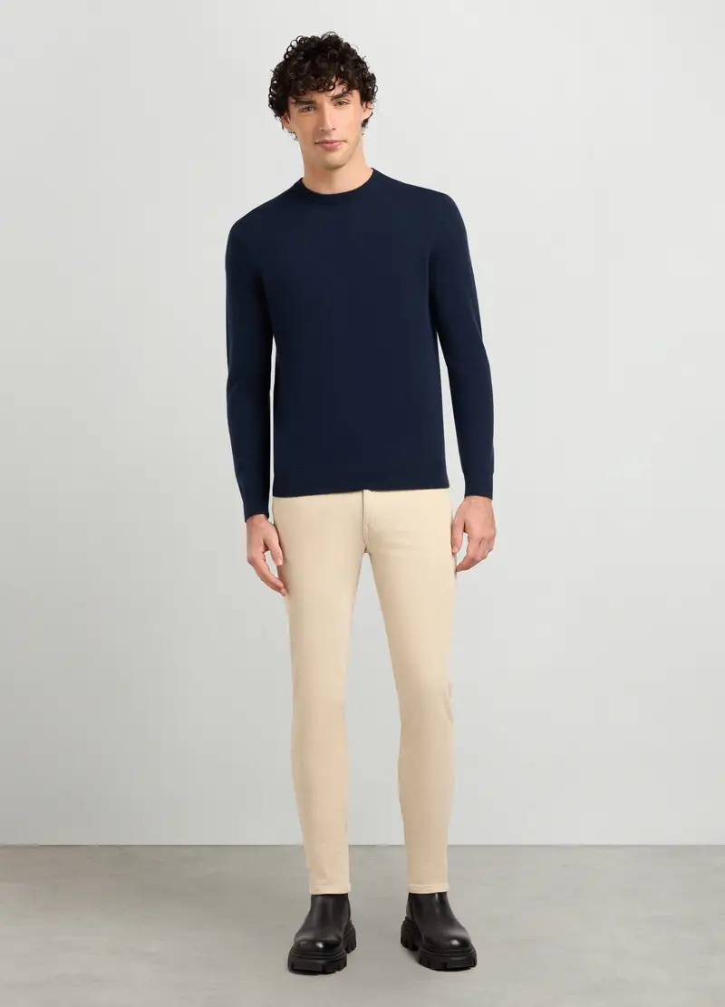 Pantaloni 5 Tasche Slim Fit In Velluto Di Cotone Stretch Uomo, Bianco avorio