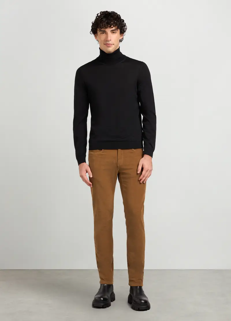 Pantaloni 5 Tasche Slim Fit In Velluto Di Cotone Stretch Uomo, Marrone tabacco