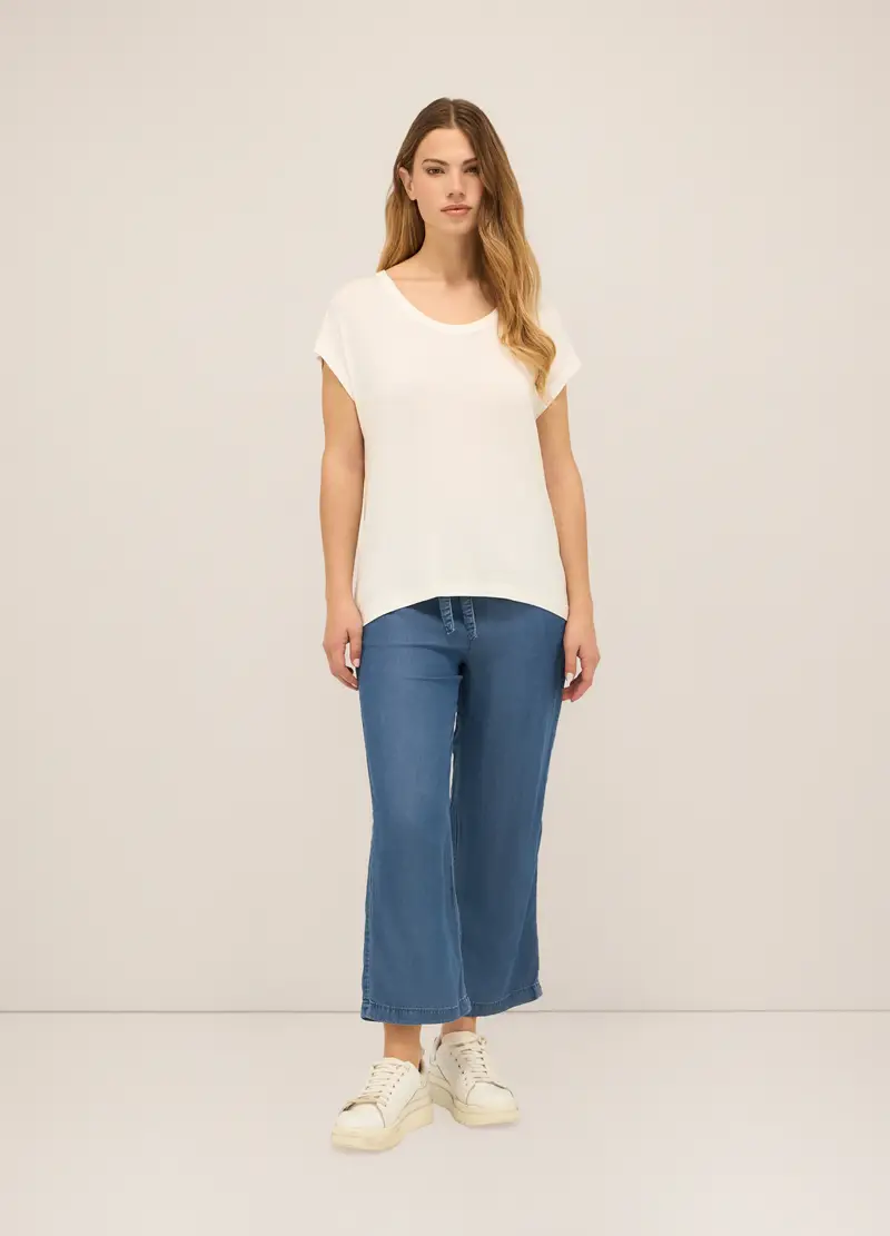 Upim, Pantaloni Capri Flare Fit In Pura Lyocell Donna, Blu denim, Taglia: 38