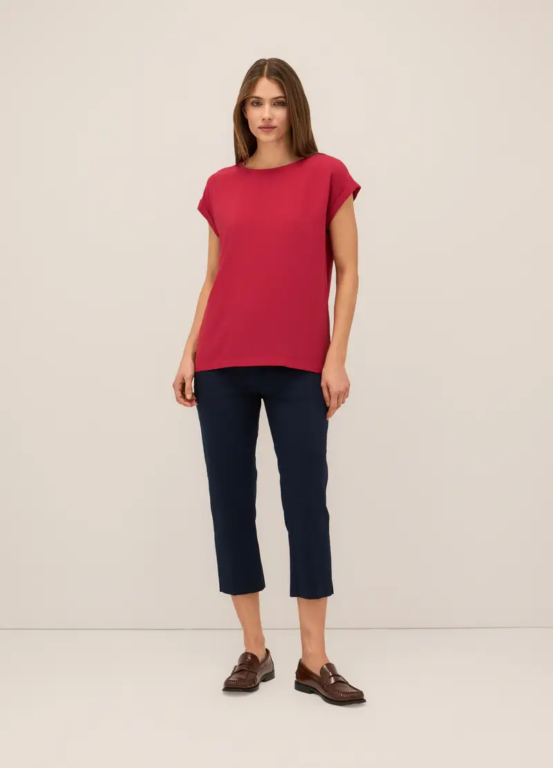 Pantaloni Capri In Twill Di Cotone Stretch Donna, Blu navy