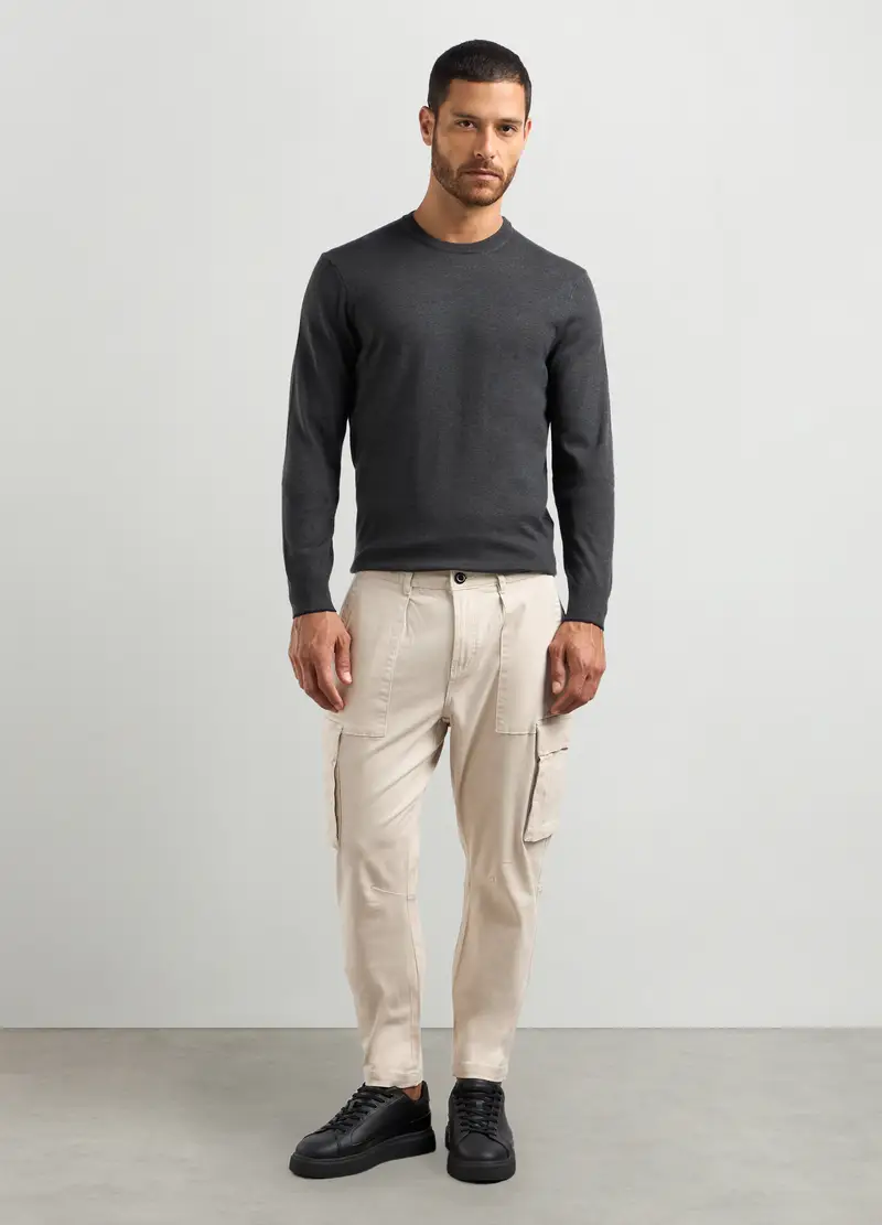 Pantaloni Cargo Carrot Fit In Cotone Stretch Uomo, Bianco avorio