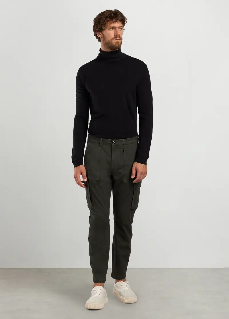 Pantaloni Cargo Carrot Fit In Cotone Stretch Uomo, Verde scuro