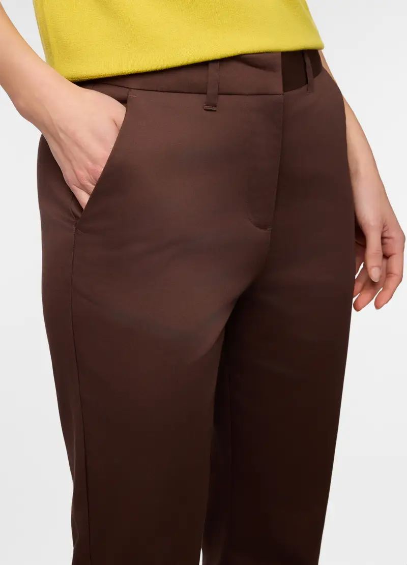 Pantaloni Chino Flare Fit Di Cotone Stretch Donna, Marrone scuro miniatura 3