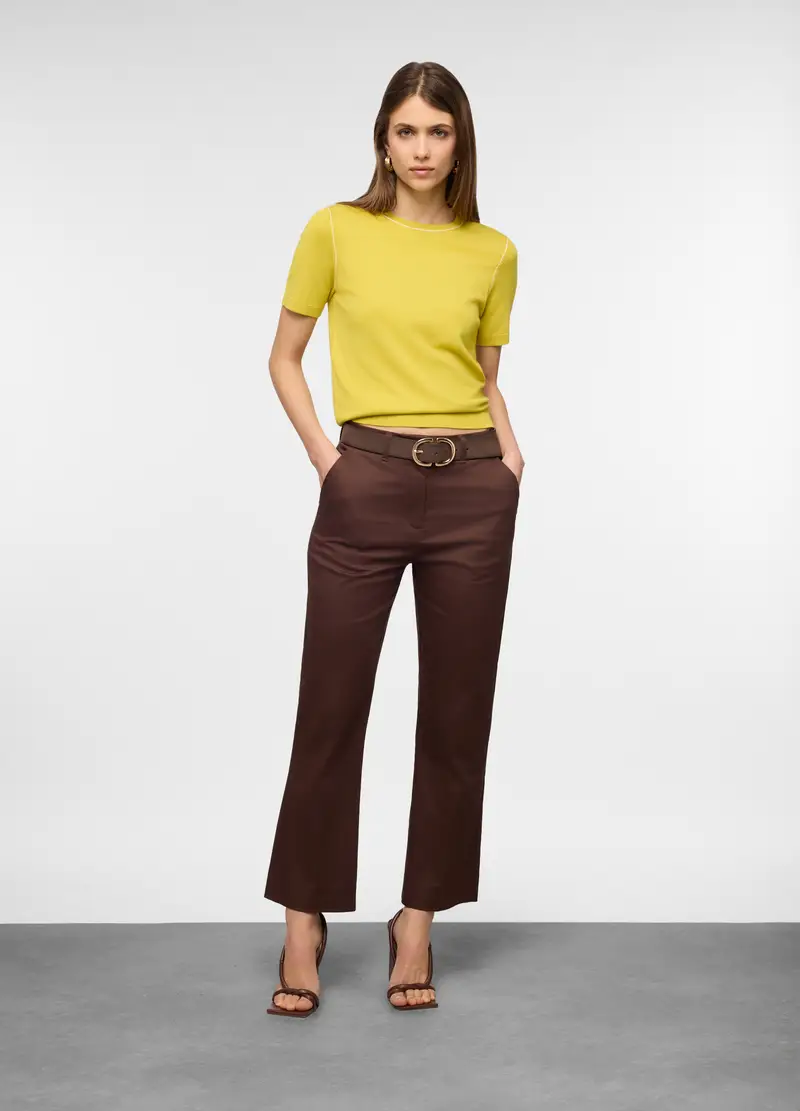 Pantaloni Chino Flare Fit Di Cotone Stretch Donna, Marrone scuro