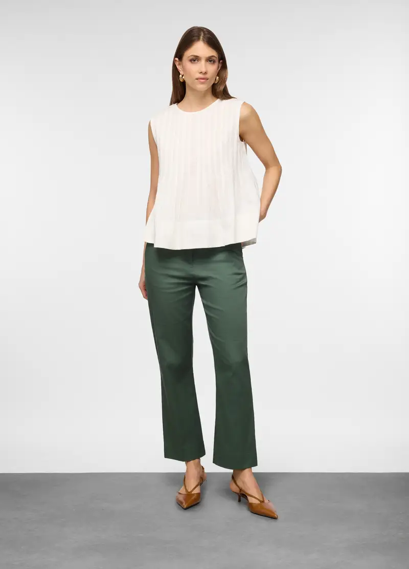 Pantaloni Chino Flare Fit Di Cotone Stretch Donna, Verde foglia