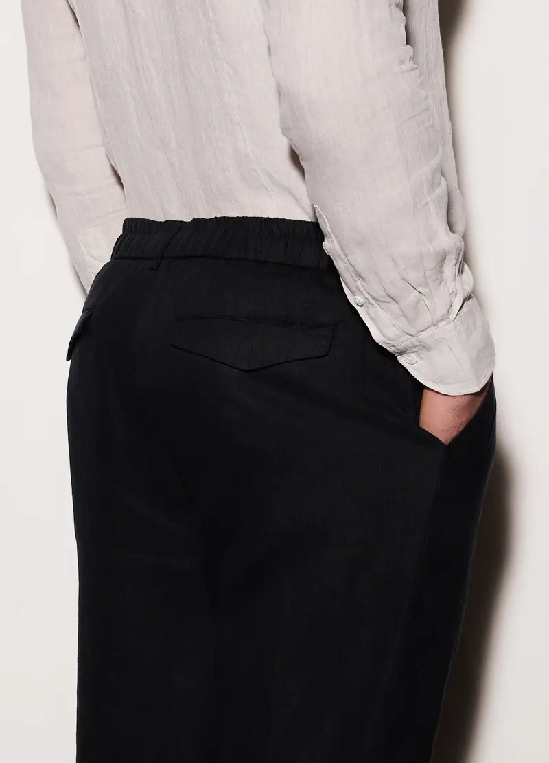 Pantaloni Chino In Puro Lino Uomo, Nero miniatura 3