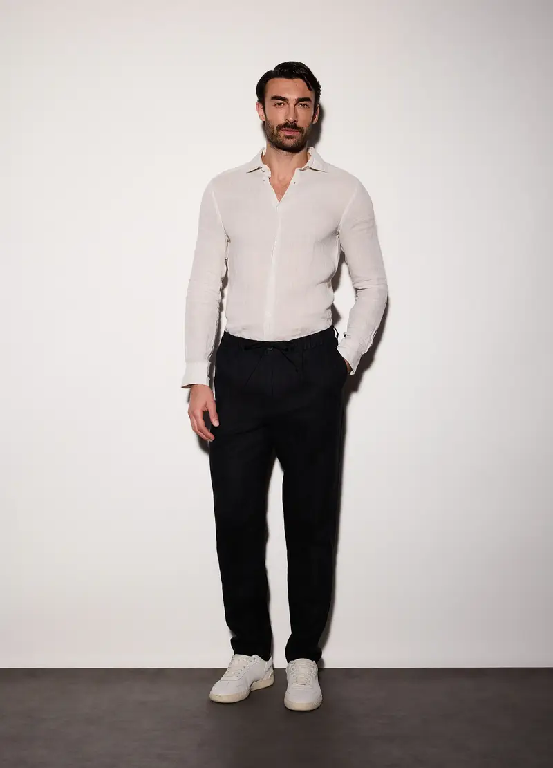 Pantaloni Chino In Puro Lino Uomo, Nero