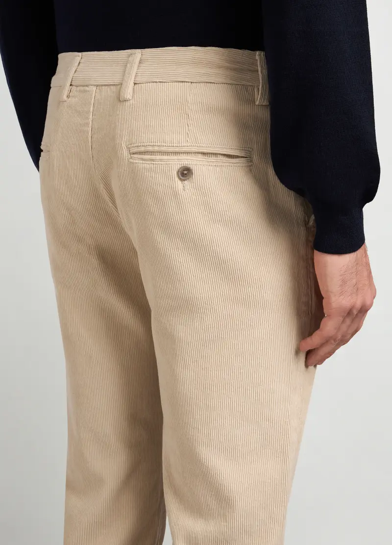 Pantaloni Chino Regular Fit In Velluto A Coste Uomo, Crema miniatura 3