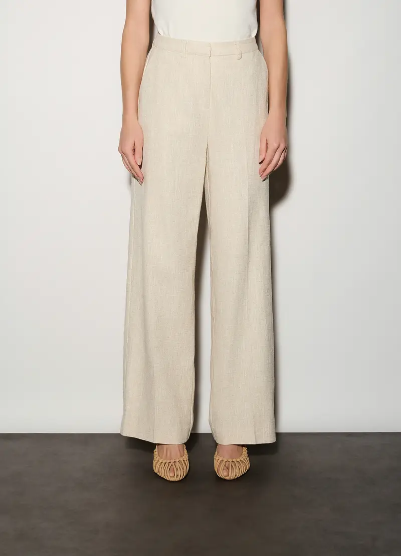 Pantaloni Chino Regular Fit Misto Lino Donna, Unisex, Beige chiaro miniatura 2