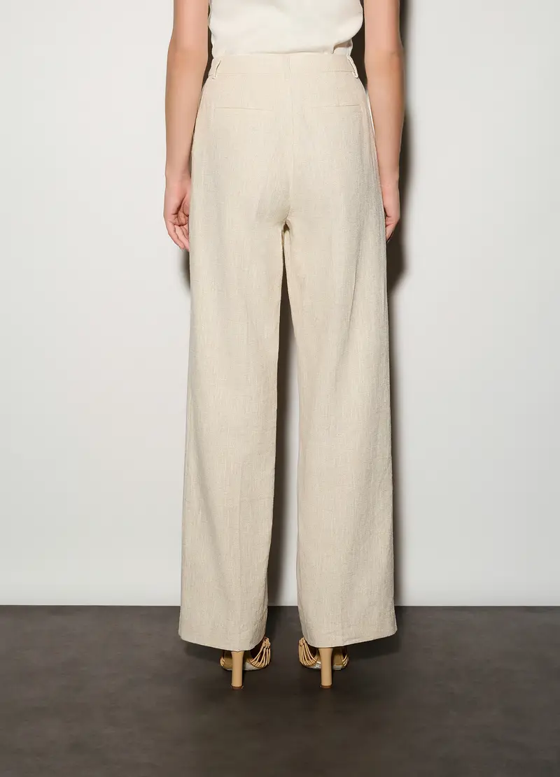 Pantaloni Chino Regular Fit Misto Lino Donna, Unisex, Beige chiaro miniatura 3