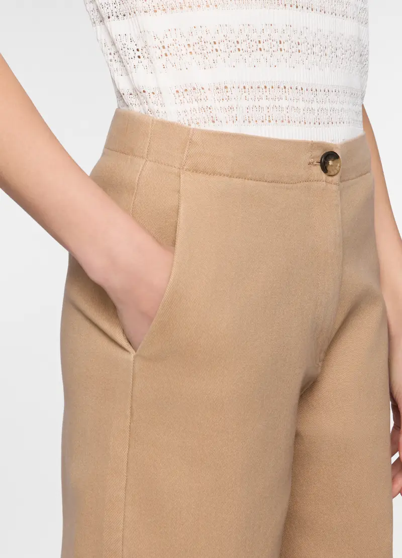 Pantaloni Chino Relaxed Fit In Denim Stretch Donna, Beige miniatura 3
