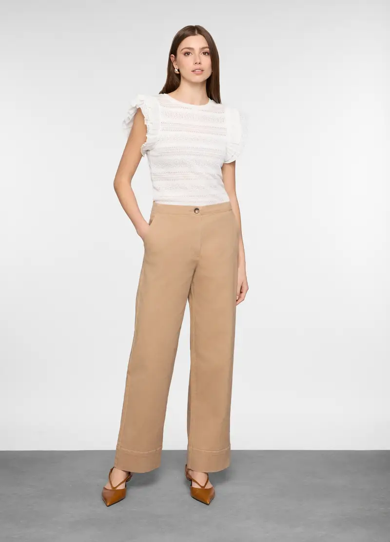 Pantaloni Chino Relaxed Fit In Denim Stretch Donna, Beige