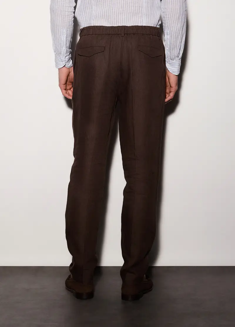 Pantaloni Chino Relaxed Fit In Lino Uomo, Marrone cioccolato miniatura 2