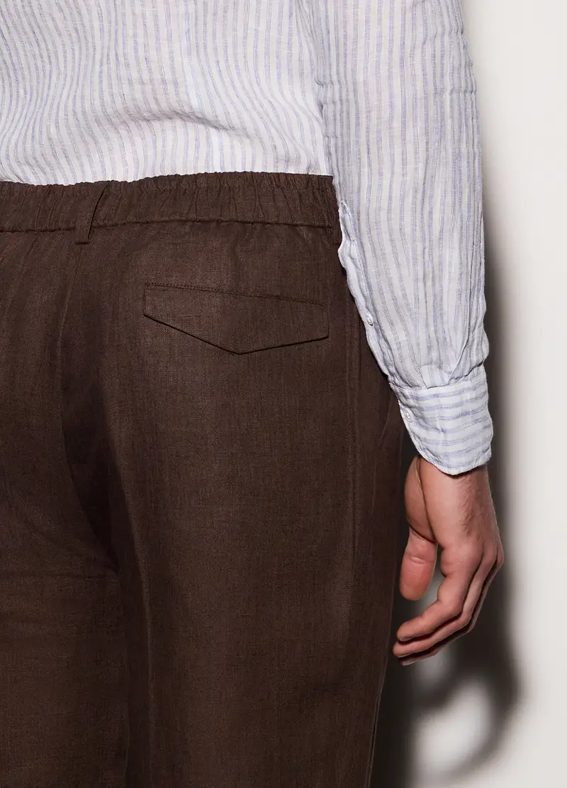 Pantaloni Chino Relaxed Fit In Lino Uomo, Marrone cioccolato miniatura 3