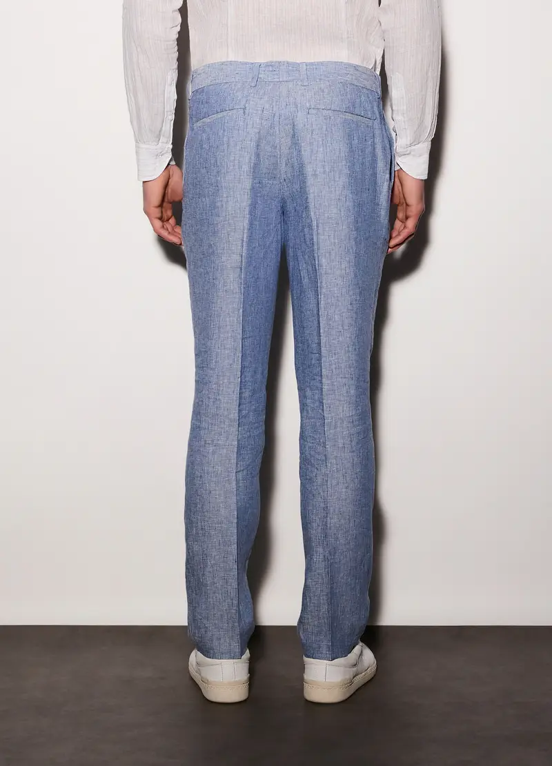 Pantaloni Chino Slim Fit In Lino Uomo, Azzurro scuro miniatura 2