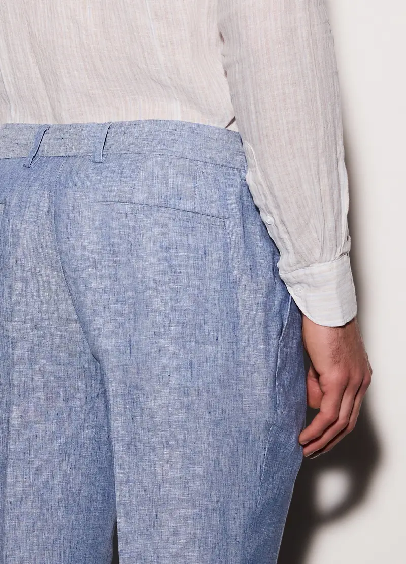 Pantaloni Chino Slim Fit In Lino Uomo, Azzurro scuro miniatura 3