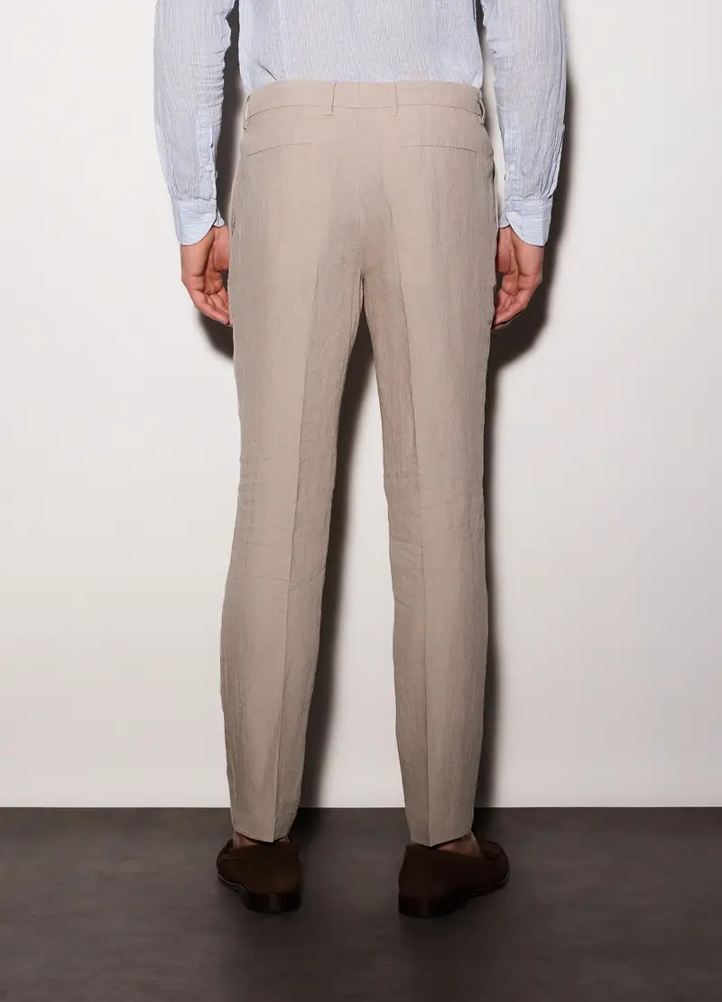 Pantaloni Chino Slim Fit In Lino Uomo, Beige miniatura 2