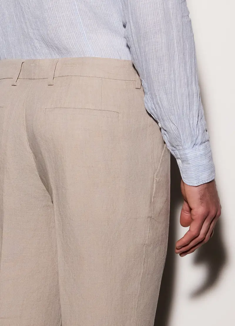Pantaloni Chino Slim Fit In Lino Uomo, Beige miniatura 3
