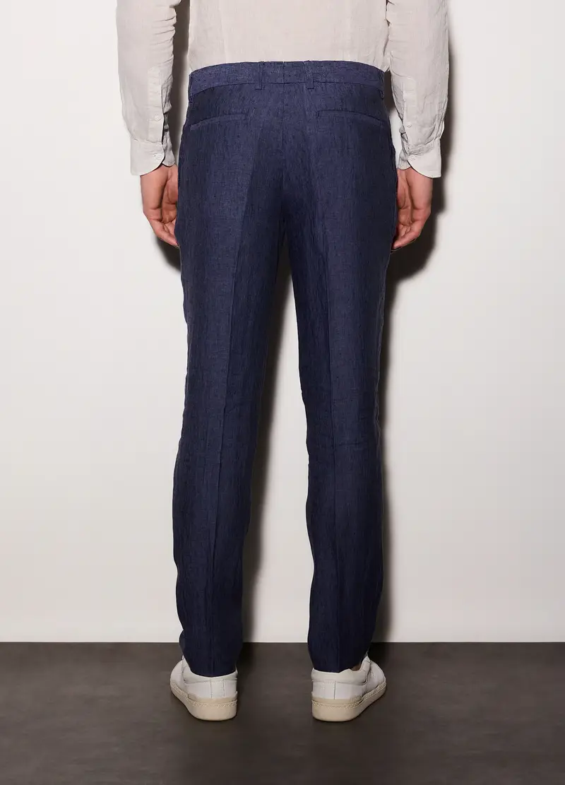 Pantaloni Chino Slim Fit In Lino Uomo, Blu denim miniatura 2