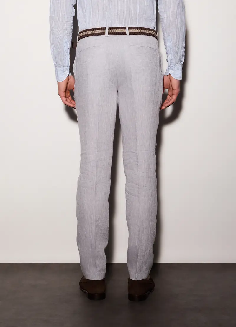 Pantaloni Chino Slim Fit In Lino Uomo, Grigio chiaro miniatura 2