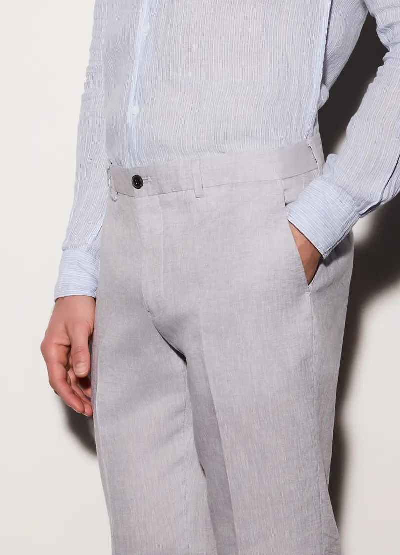 Pantaloni Chino Slim Fit In Lino Uomo, Grigio chiaro miniatura 3