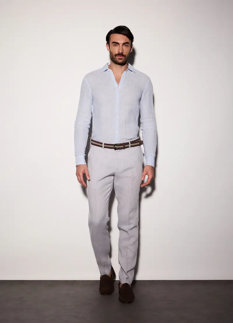 Pantaloni Chino Slim Fit In Lino Uomo, Grigio chiaro