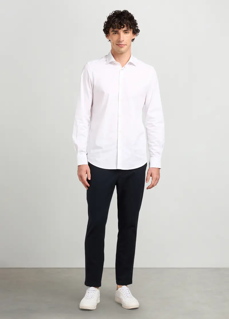 Pantaloni Chino Slim Fit In Twill Di Cotone Stretch, Uomo, Blu navy