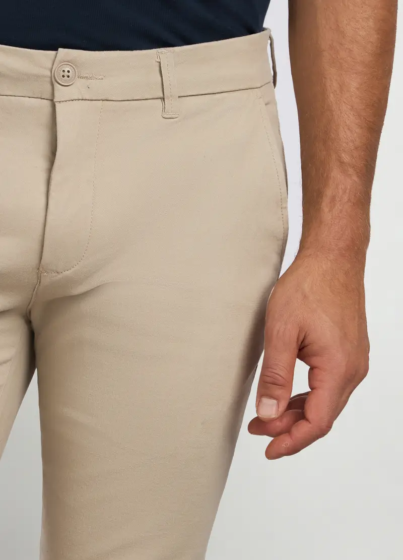 Pantaloni Chino Slim Fit In Twill Stretch Uomo, Beige miniatura 3