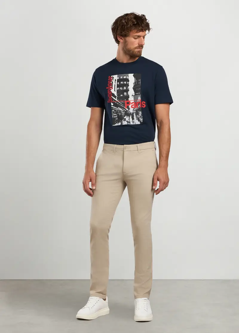 Pantaloni Chino Slim Fit In Twill Stretch Uomo, Beige