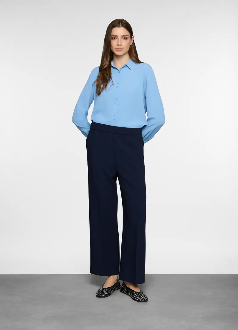 Pantaloni Comfort Fit Misto Viscosa Donna, Blu navy