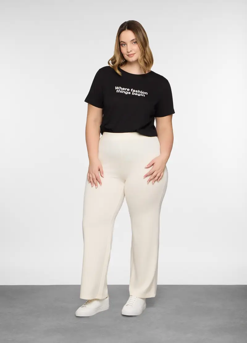 Pantaloni Comfort Fit Stretch Donna Curvy, Bianco panna