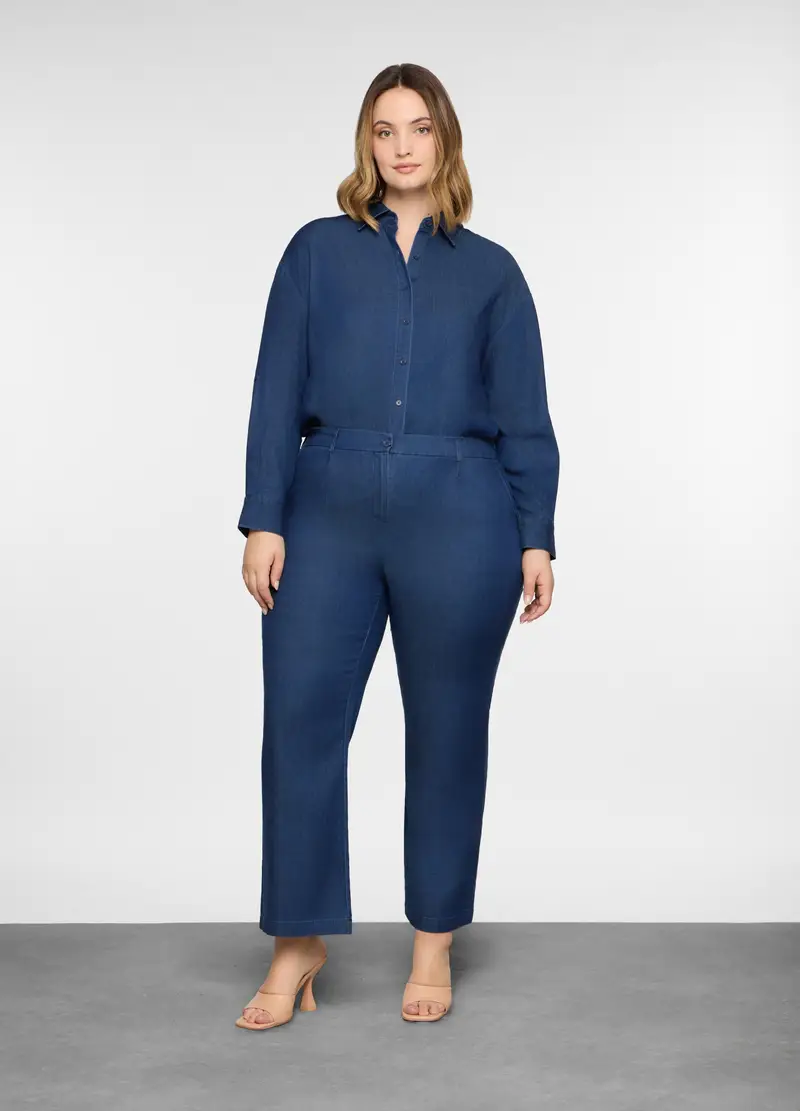 Pantaloni Confort Fit In Denim Misto Lyocell Donna Curvy, Blu denim