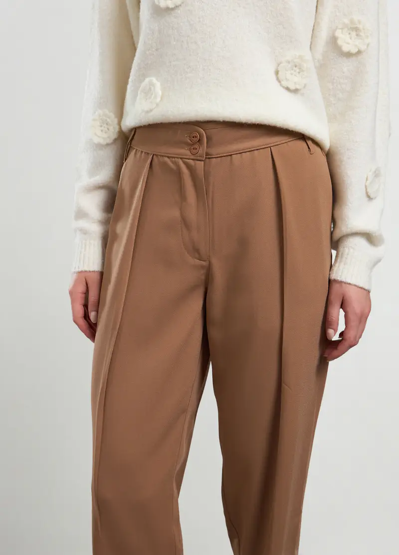 Pantaloni Crepe Donna, Marrone chiaro miniatura 3