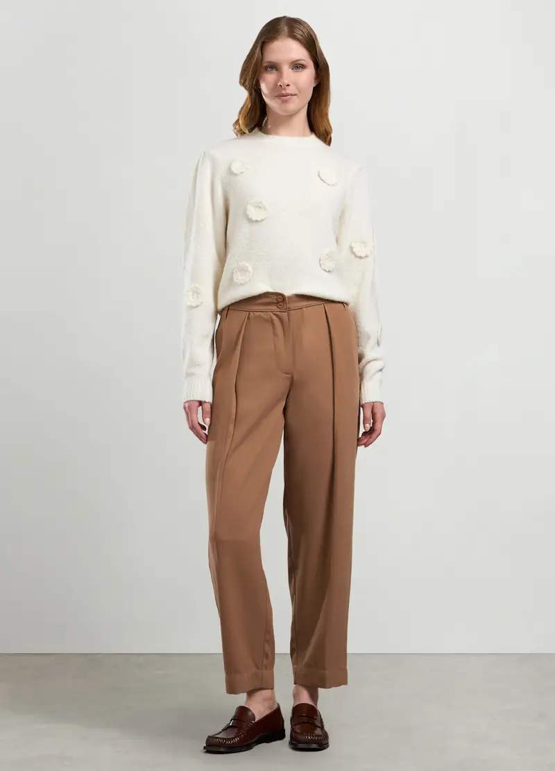 Pantaloni Crepe Donna, Marrone chiaro