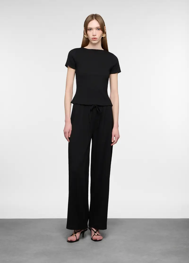 Pantaloni Crepe Misto Viscosa Comfort Fit Donna, Nero