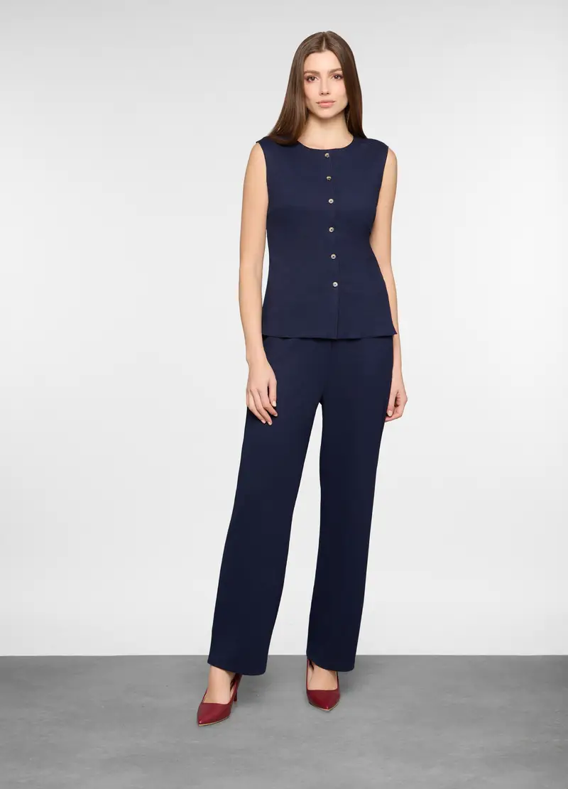 Pantaloni Crinkle Relaxed Fit In Maglia Stretch Donna, Blu navy