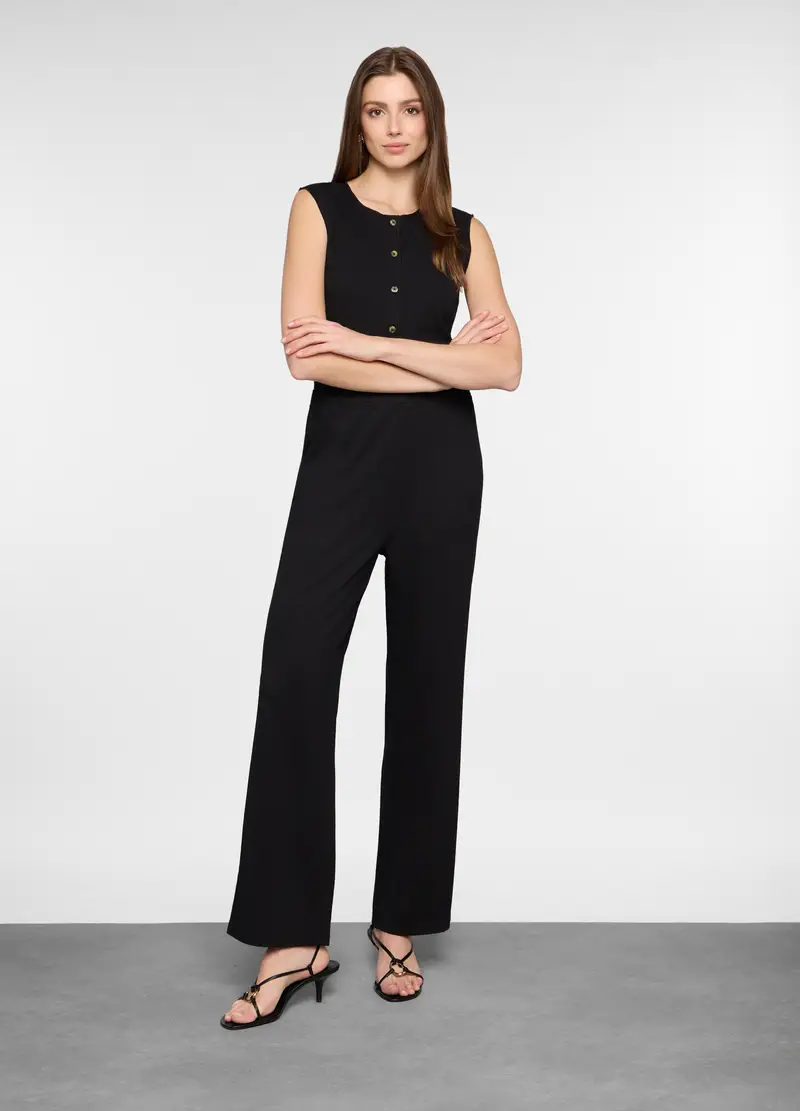 Pantaloni Crinkle Relaxed Fit In Maglia Stretch Donna, Nero
