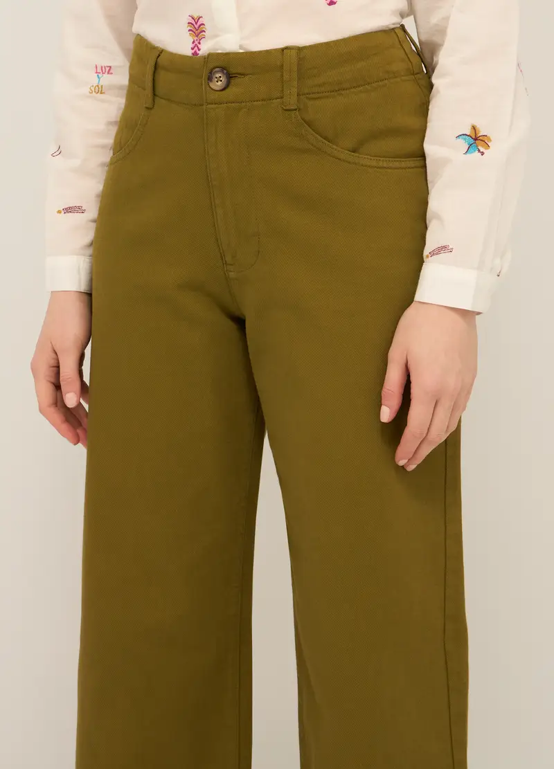 Upim, Pantaloni Cropped In Denim Di Puro Cotone Donna, Verde oliva, Taglia: 38 miniatura 2