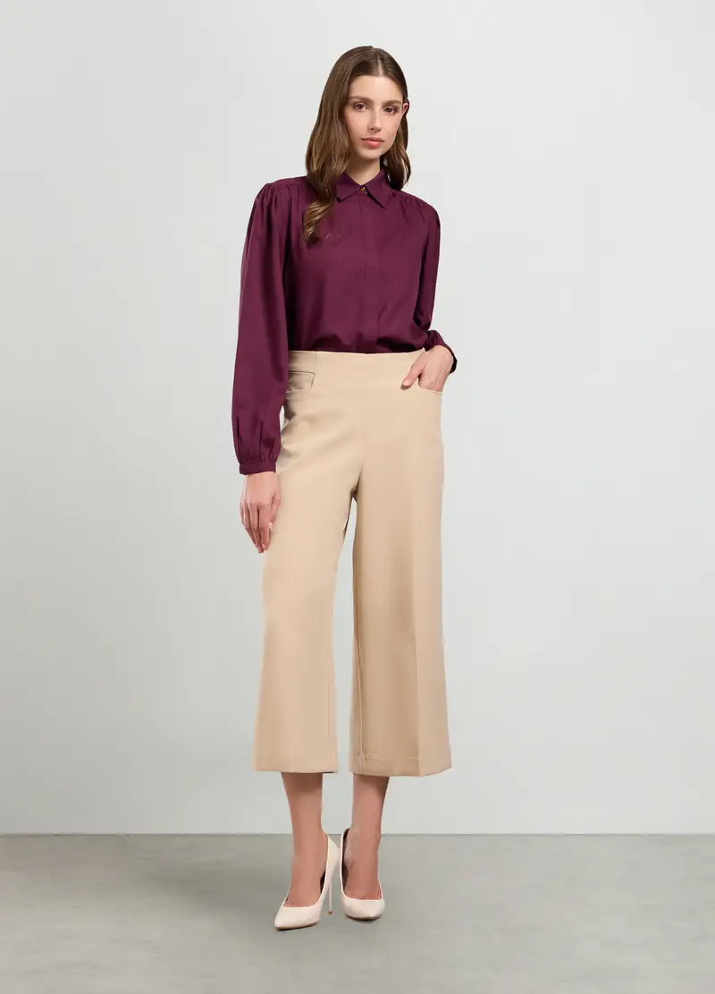 Pantaloni Cropped In Tessuto Stretch Donna, Beige chiaro