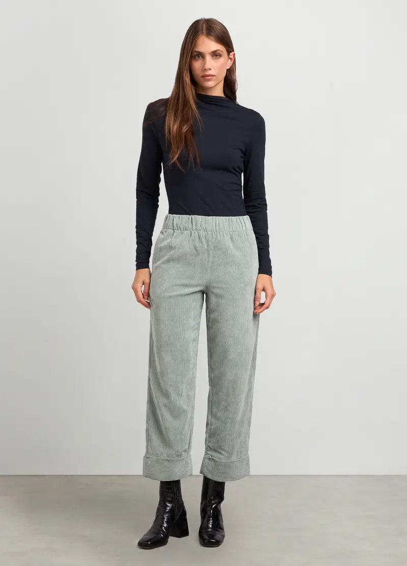 Pantaloni Cropped In Velluto A Costine Donna, Verde salvia