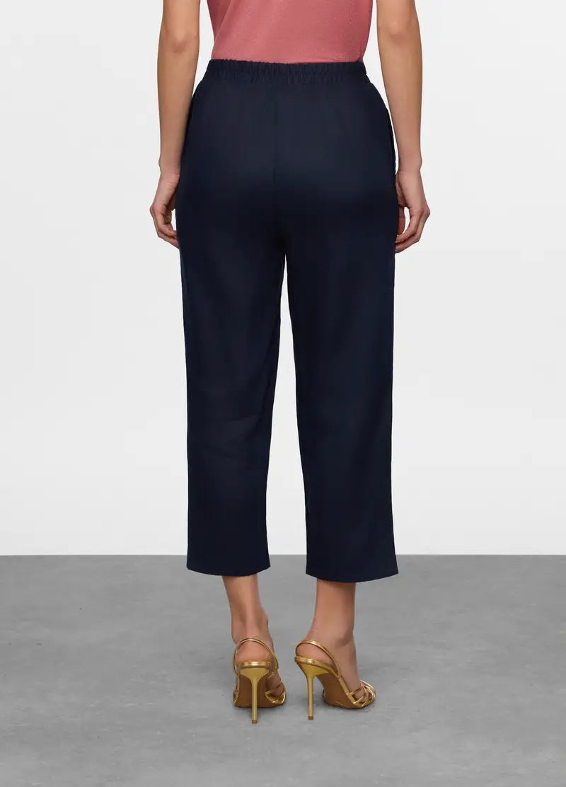 Pantaloni Cropped Regular Fit In Puro Lino Donna, Blu navy miniatura 2