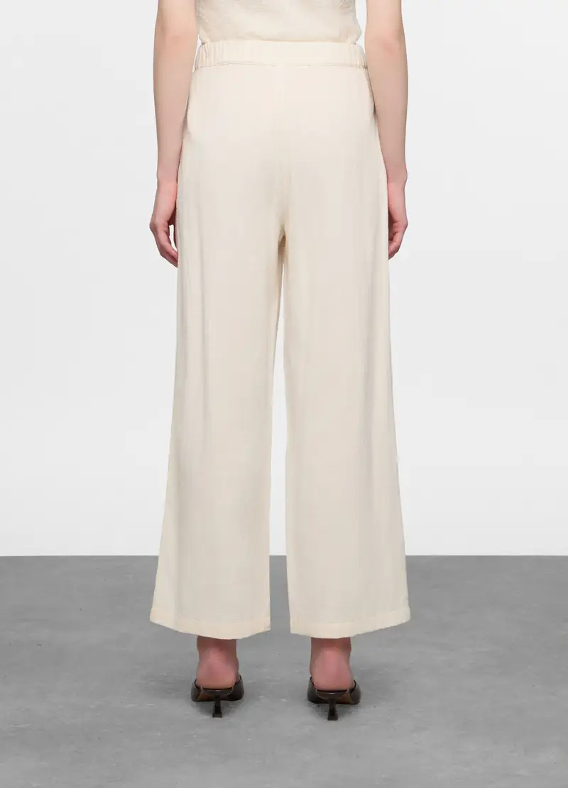 Pantaloni Culotte Misto Cotone Donna, Bianco avorio miniatura 2