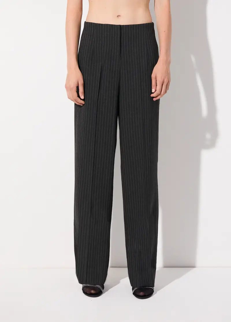 Pantaloni Dritti In Gessato Di Misto Viscosa Stretch Donna, Unisex, Grigio scuro melange miniatura 2