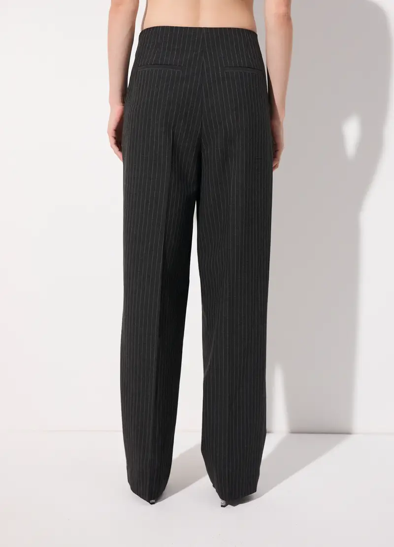 Pantaloni Dritti In Gessato Di Misto Viscosa Stretch Donna, Unisex, Grigio scuro melange miniatura 3