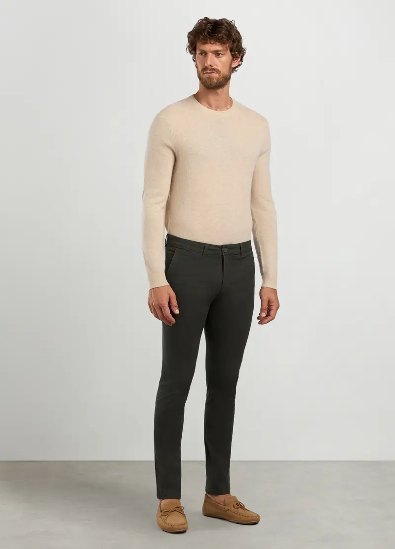 Pantaloni Extra Slim Fit In Twill Stretch Uomo, Verde scuro