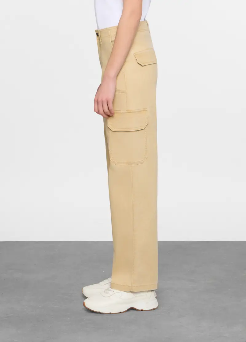 Pantaloni Fit Cargo In Cotone Trattato Donna, Beige chiaro miniatura 2