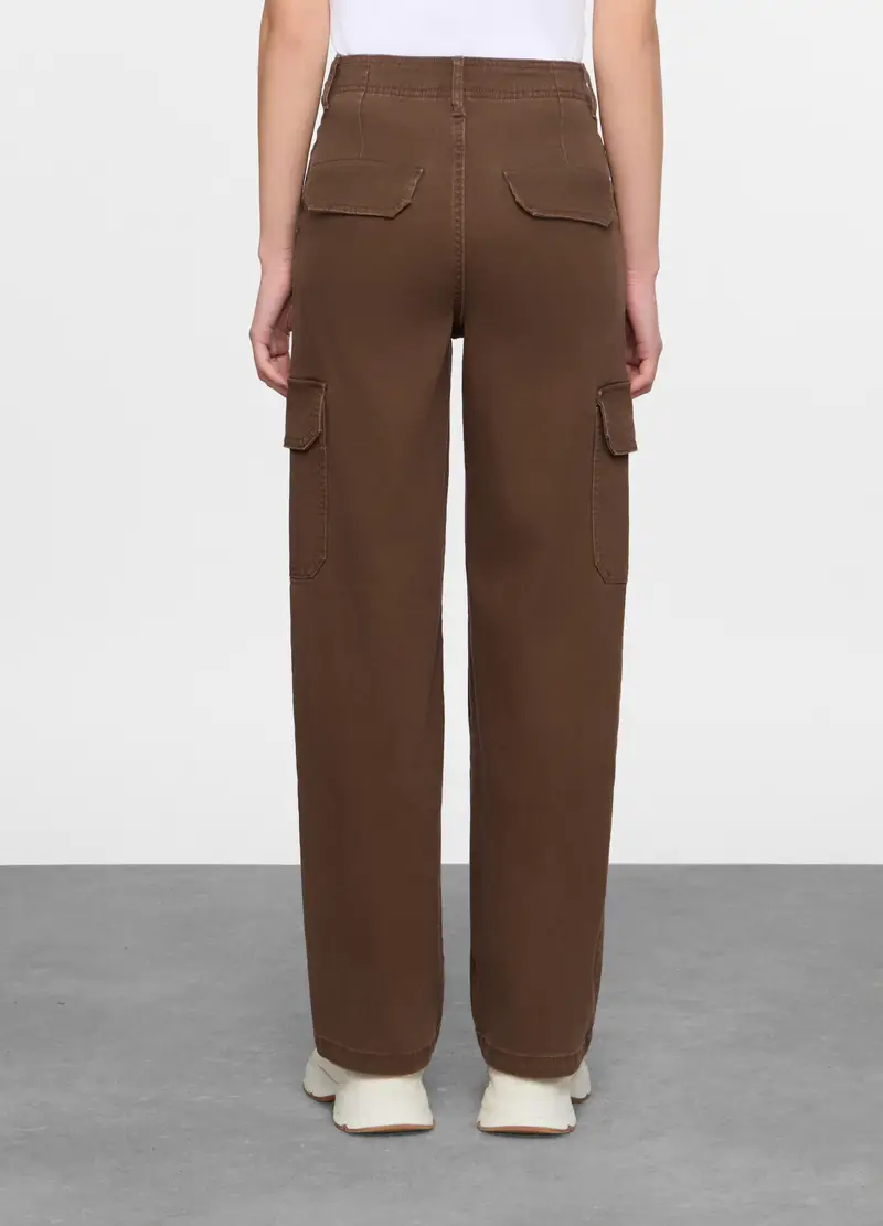 Pantaloni Fit Cargo In Cotone Trattato Donna, Marrone cioccolato miniatura 3