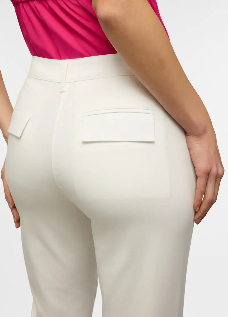 Pantaloni Fit Regular In Twill Di Cotone Stretch Donna, Bianco gesso miniatura 3