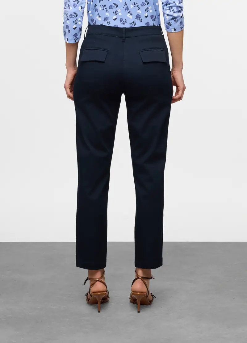 Pantaloni Fit Regular In Twill Di Cotone Stretch Donna, Blu navy miniatura 2